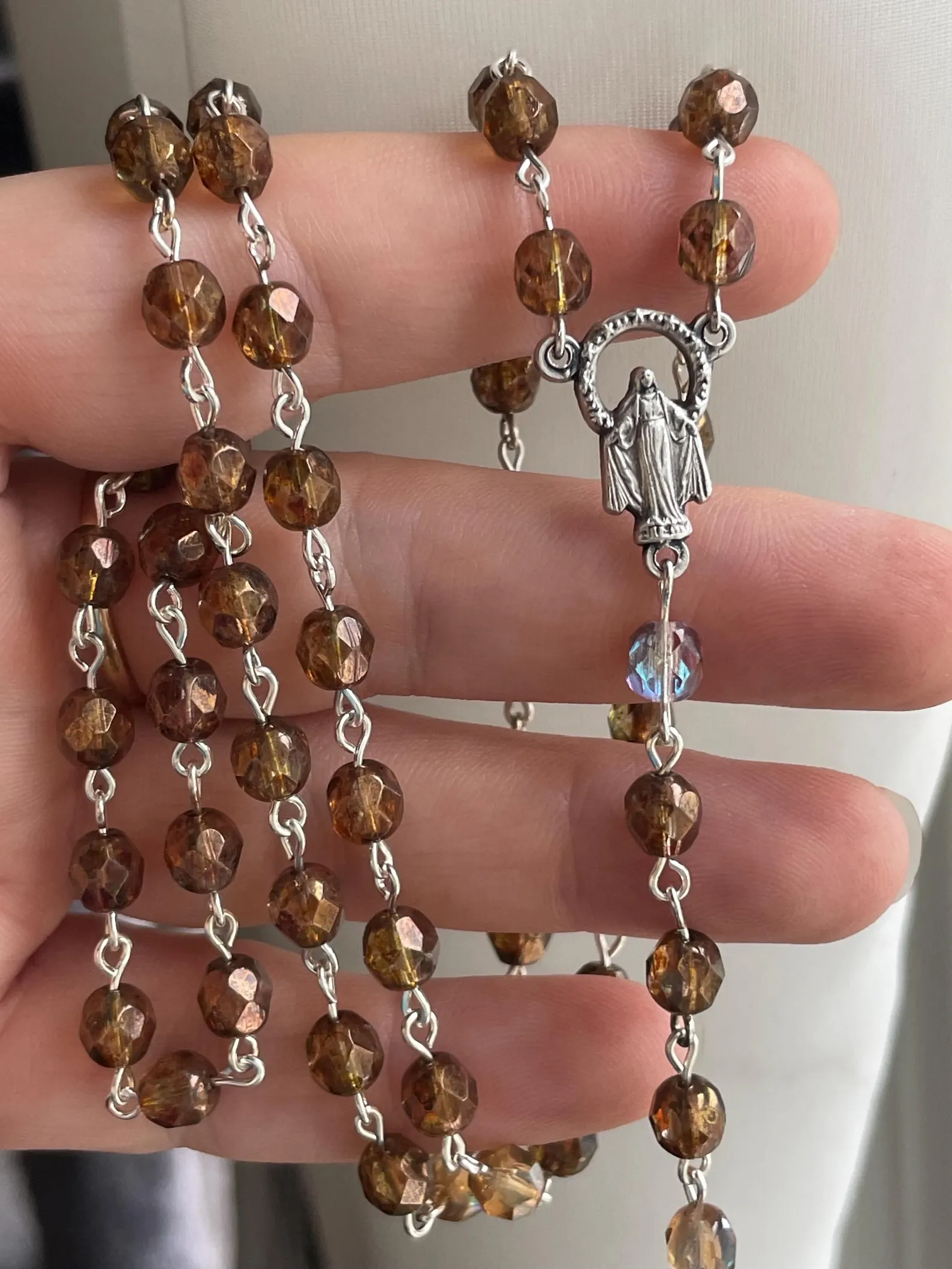 Tan and Cream Czech Glass Handmade Rosary - St. Sabas the Sanctified - Image 3