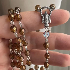 Tan and Cream Czech Glass Handmade Rosary - St. Sabas the Sanctified