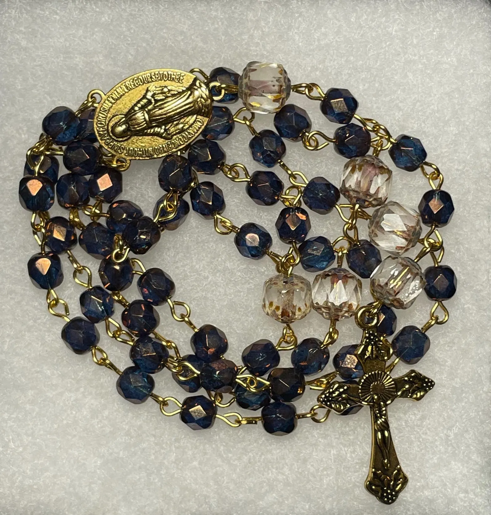 Chocolatey Blue Czech Glass Handmade Rosary - St. Eugenia - Image 5