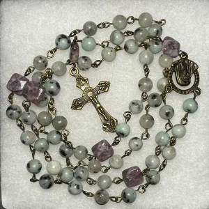 Kiwi Jasper and Lepidolite Handmade Gemstone Rosary - St. Thorlak