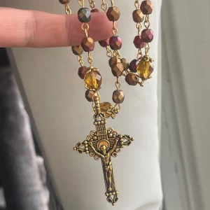 Warm Tone Matte Czech Glass Handmade Rosary - St. Adrian of Canterbury
