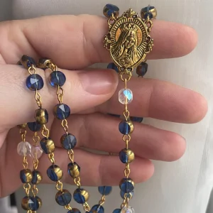 Blue and White Glass Rosary - St. Conrad of Piacenza