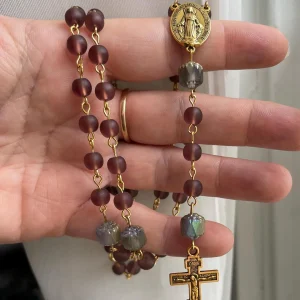 Brown Glass Handmade Rosary - St. Alessio Falconieri