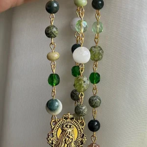 Green Glass and Gemstone Variety Handmade Rosary - St. Patrick