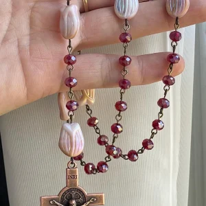 Red Crystal Glass Handmade Rosary - St. Frances of Rome