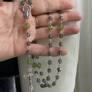 Blue Green Czech Glass Handmade Rosary - St. Francis of Paola
