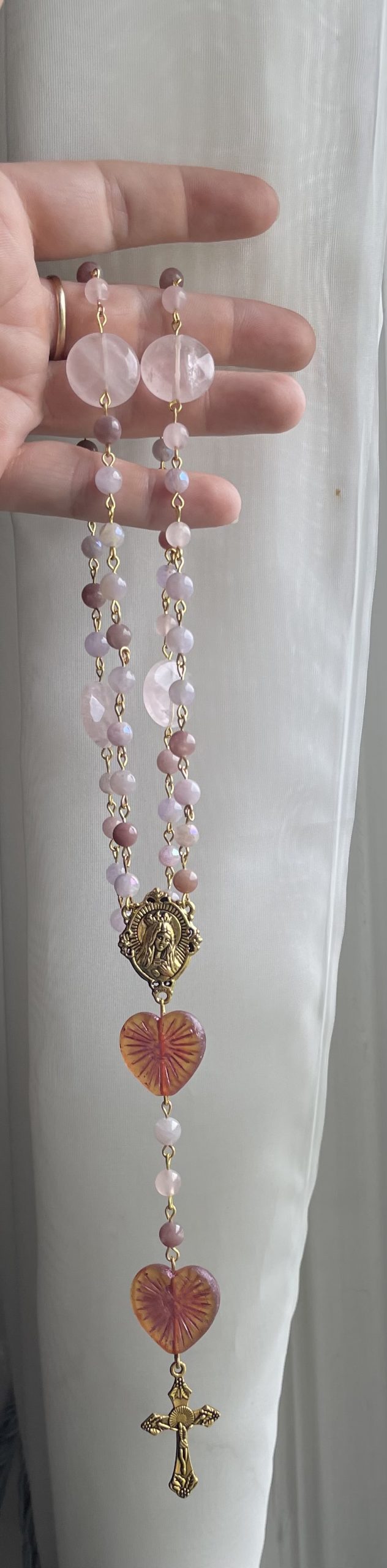 Pink Variety Gemstone Handmade Rosary - St. Isidore - Image 6