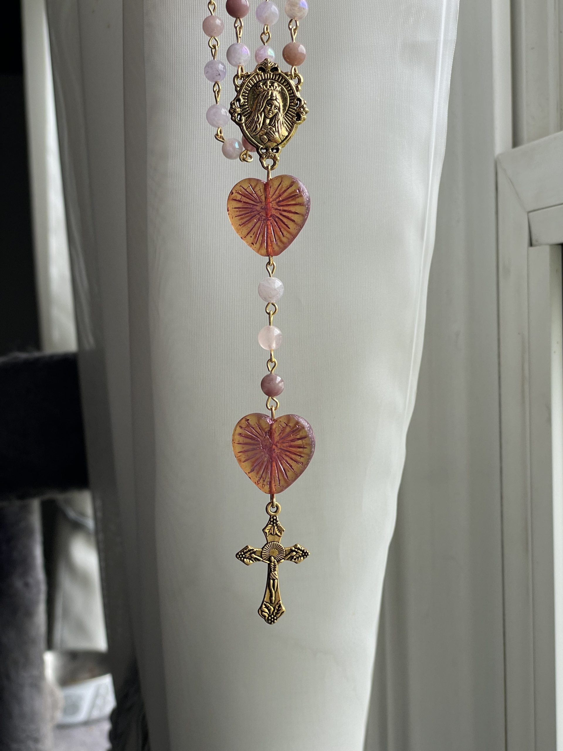 Pink Variety Gemstone Handmade Rosary - St. Isidore - Image 5