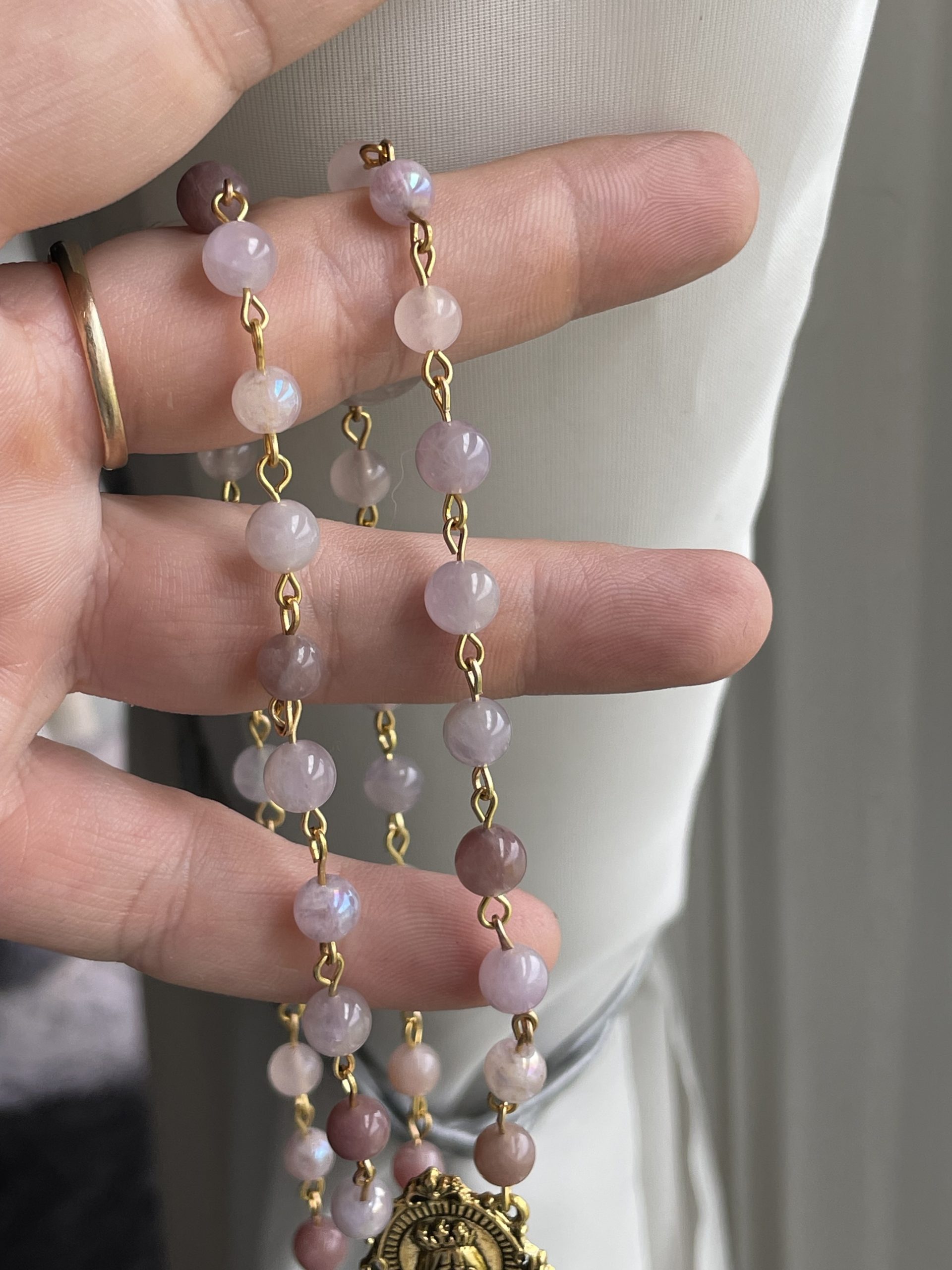 Pink Variety Gemstone Handmade Rosary - St. Isidore - Image 4