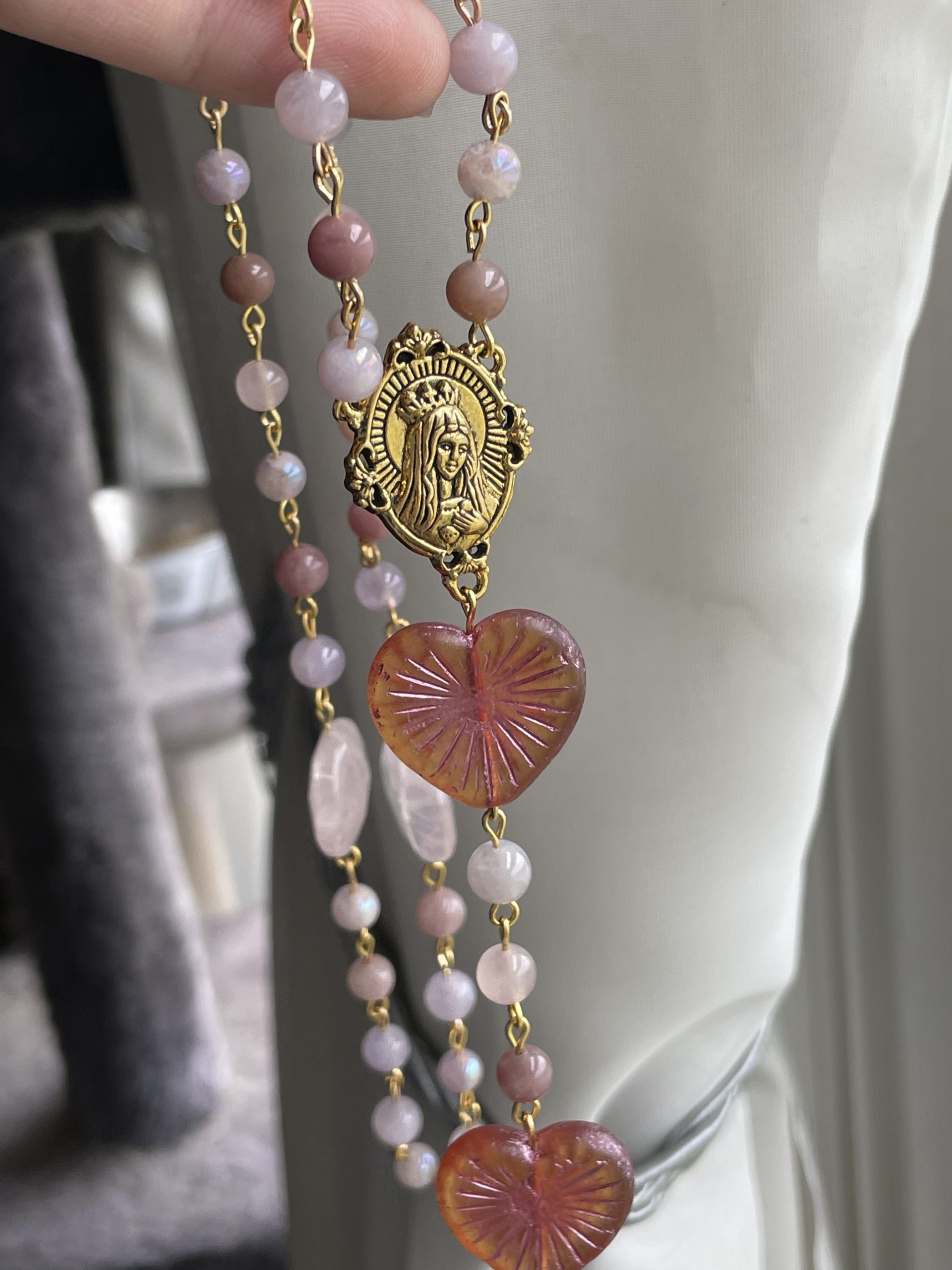 Pink Variety Gemstone Handmade Rosary - St. Isidore - Image 3
