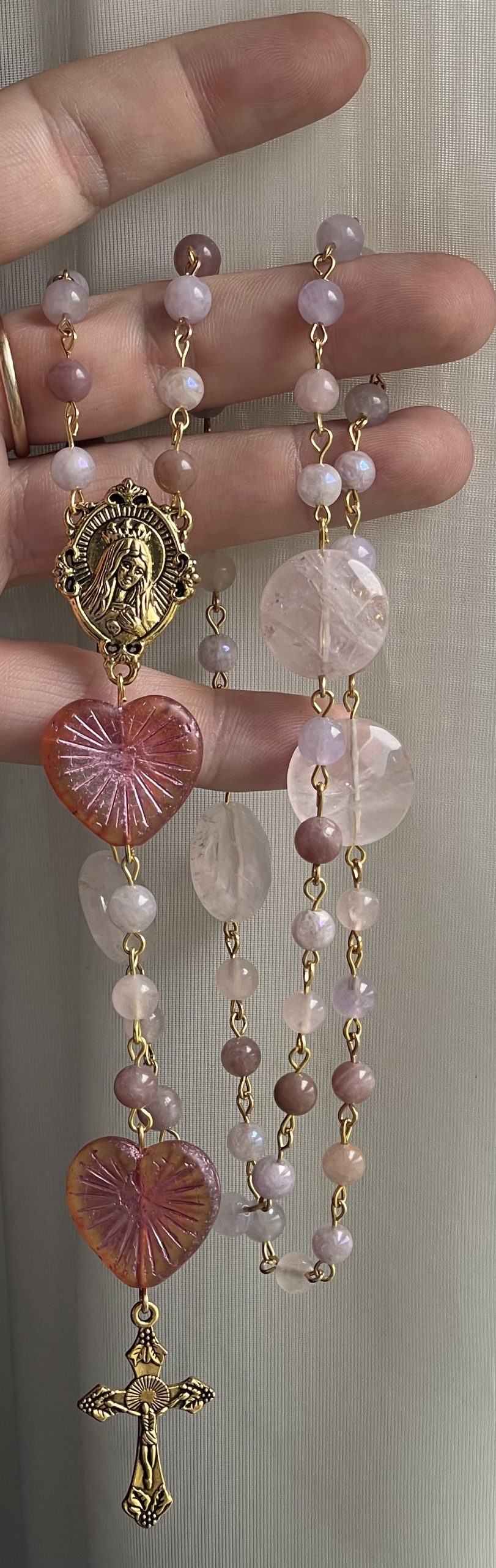 Pink Variety Gemstone Handmade Rosary - St. Isidore