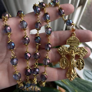 Purple and Gold Czech Glass Handmade Rosary - St. Evaristus