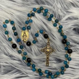 Blue Apatite and Astrophyllite Gemstone Rosary - St. Paul of the Cross