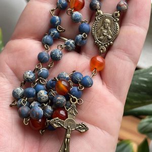 Sea Sediment Jasper and Carnelian Handmade Rosary - St. Saturnis
