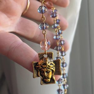 Smoky Purple and Peach Czech Glass Handmade Rosary - St. Raymond of Pennafort