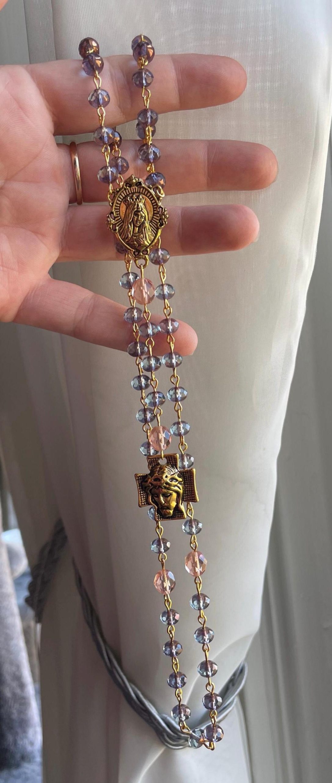 Smoky Purple and Peach Czech Glass Handmade Rosary - St. Raymond of Pennafort - Image 3