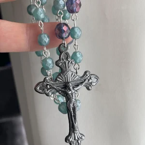 Blue Frosted Czech Glass Handmade Rosary - St. Agatha