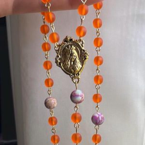 Orange Glass and Dyed Imperial Jasper Handmade Rosary - St. Berthold