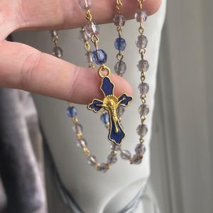 Blue and Smoky Purple Acrylic Rosary – Enamel Crucifix & Centerpiece, Kids First Communion