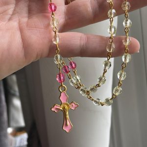 Yellow and Pink Acrylic Rosary – Enamel Crucifix & Centerpiece, Kids, First Communion