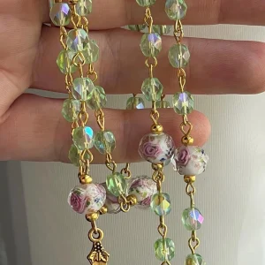 Light Green and Floral Handmade Rosary - St. Turibius of Mogrovejo