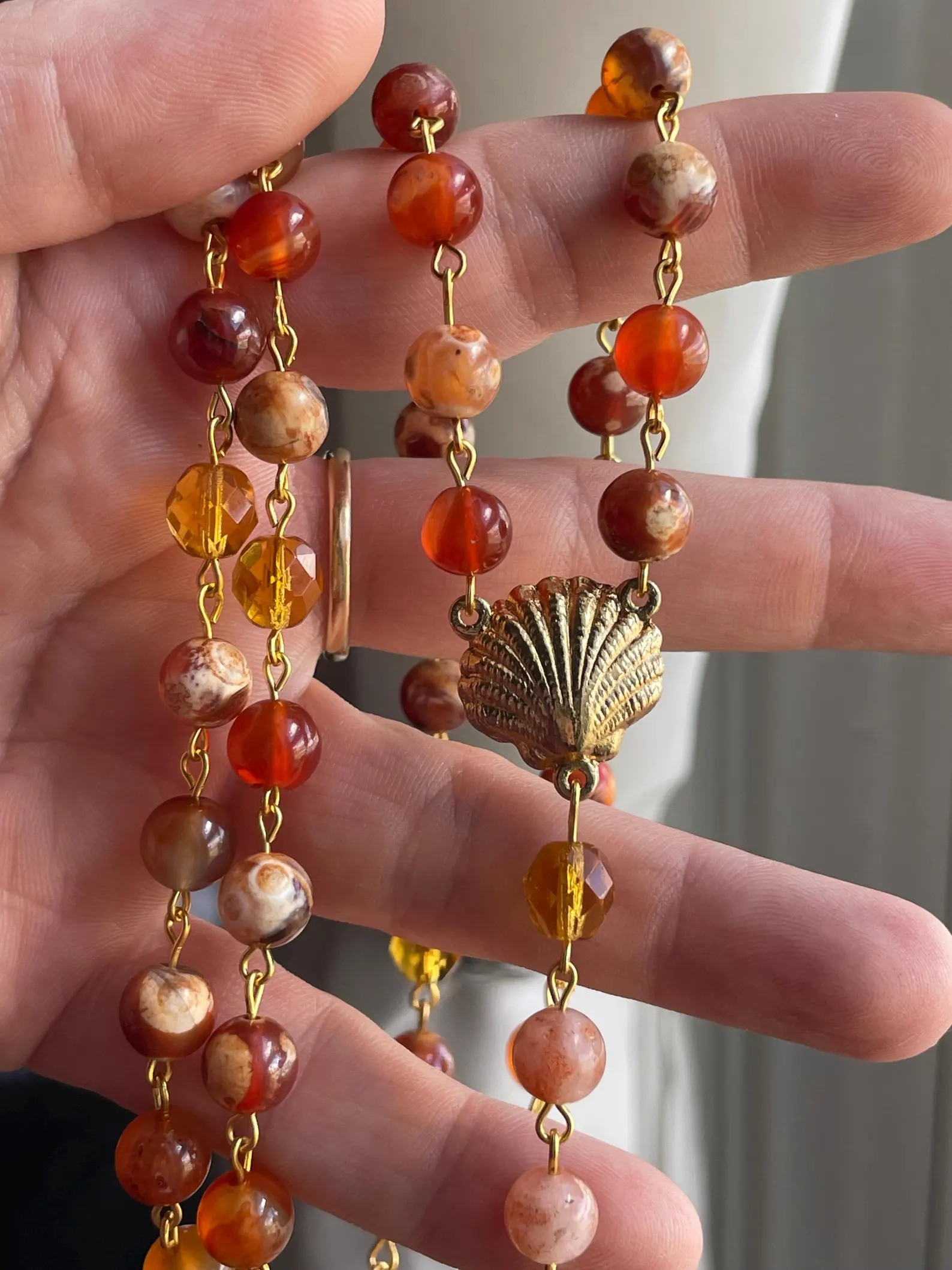 Carnelian and Sunstone Handmade Gemstone Rosary - St. Hunna - Image 2