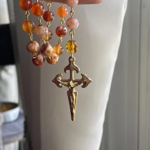 Carnelian and Sunstone Handmade Gemstone Rosary - St. Hunna