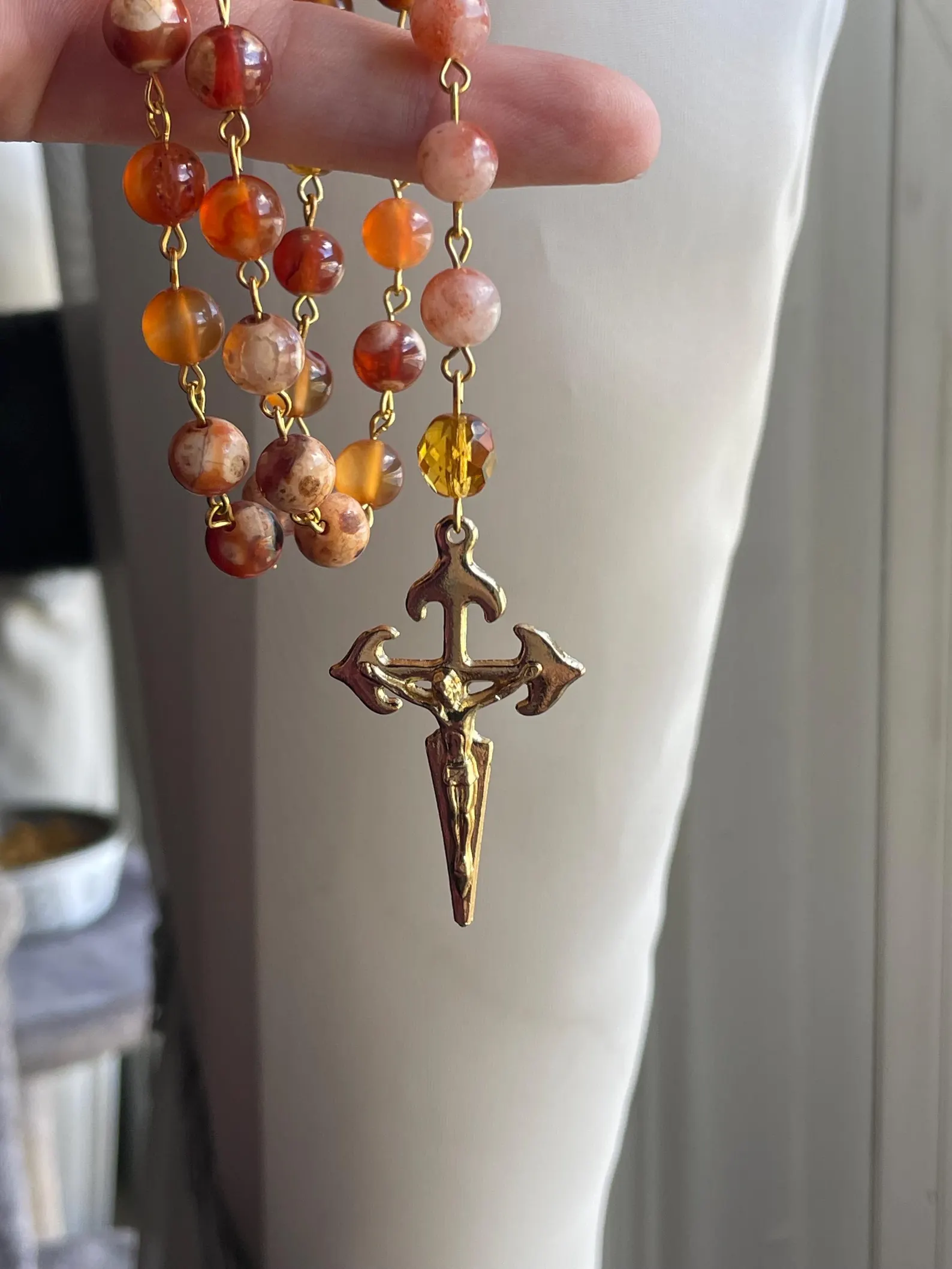 Carnelian and Sunstone Handmade Gemstone Rosary - St. Hunna