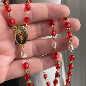Red and Clear Acrylic Rosary – Enamel Crucifix & Centerpiece, Kids First Communion
