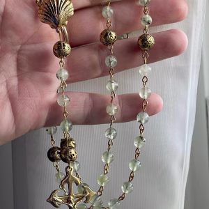 Prehnite and Gold Lava Bead Handmade Rosary - St. Stanislaus