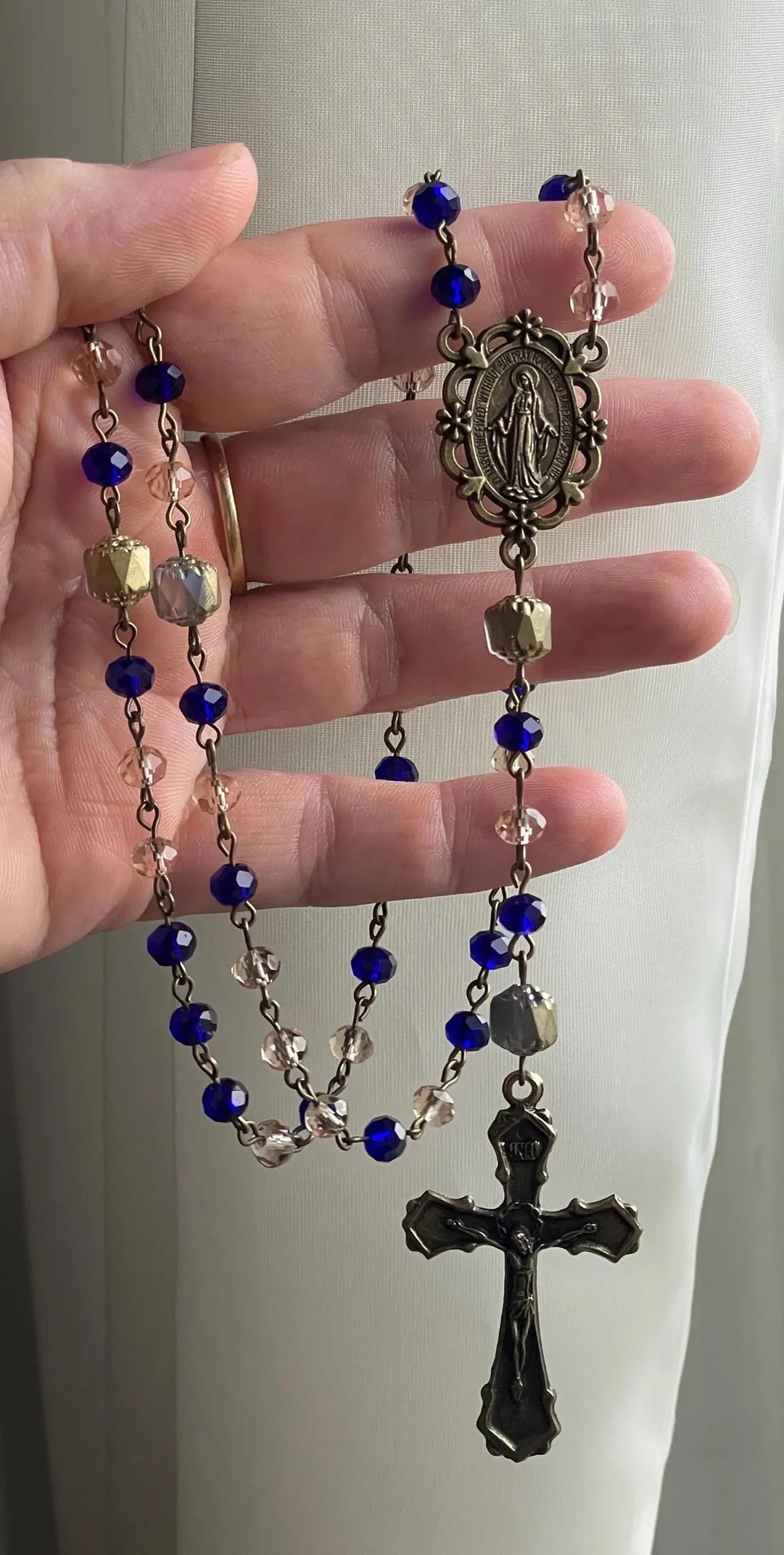 Blue and Gold Crystal Handmade Rosary - Saint Zita