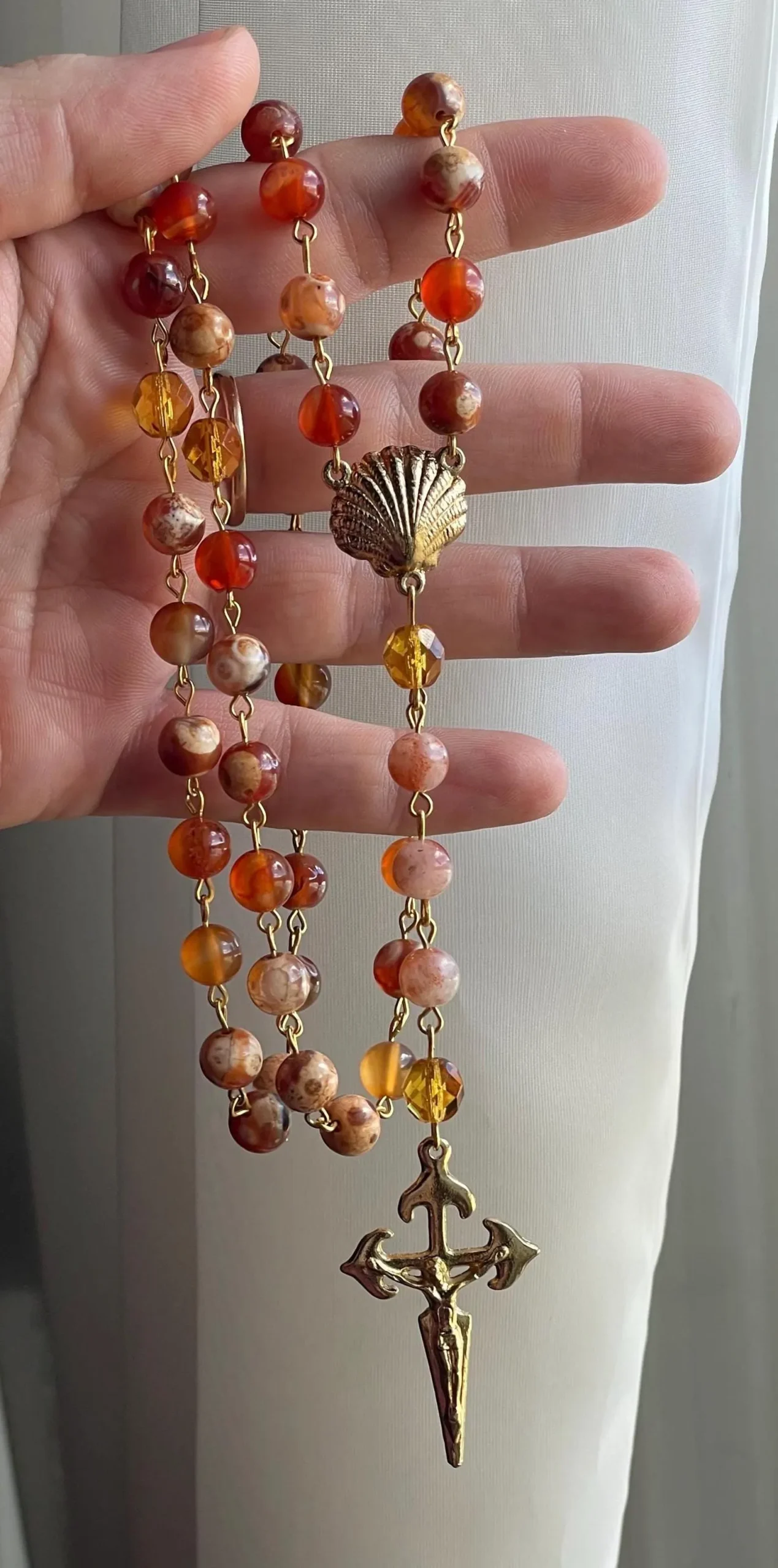 Carnelian and Sunstone Handmade Gemstone Rosary - St. Hunna - Image 3