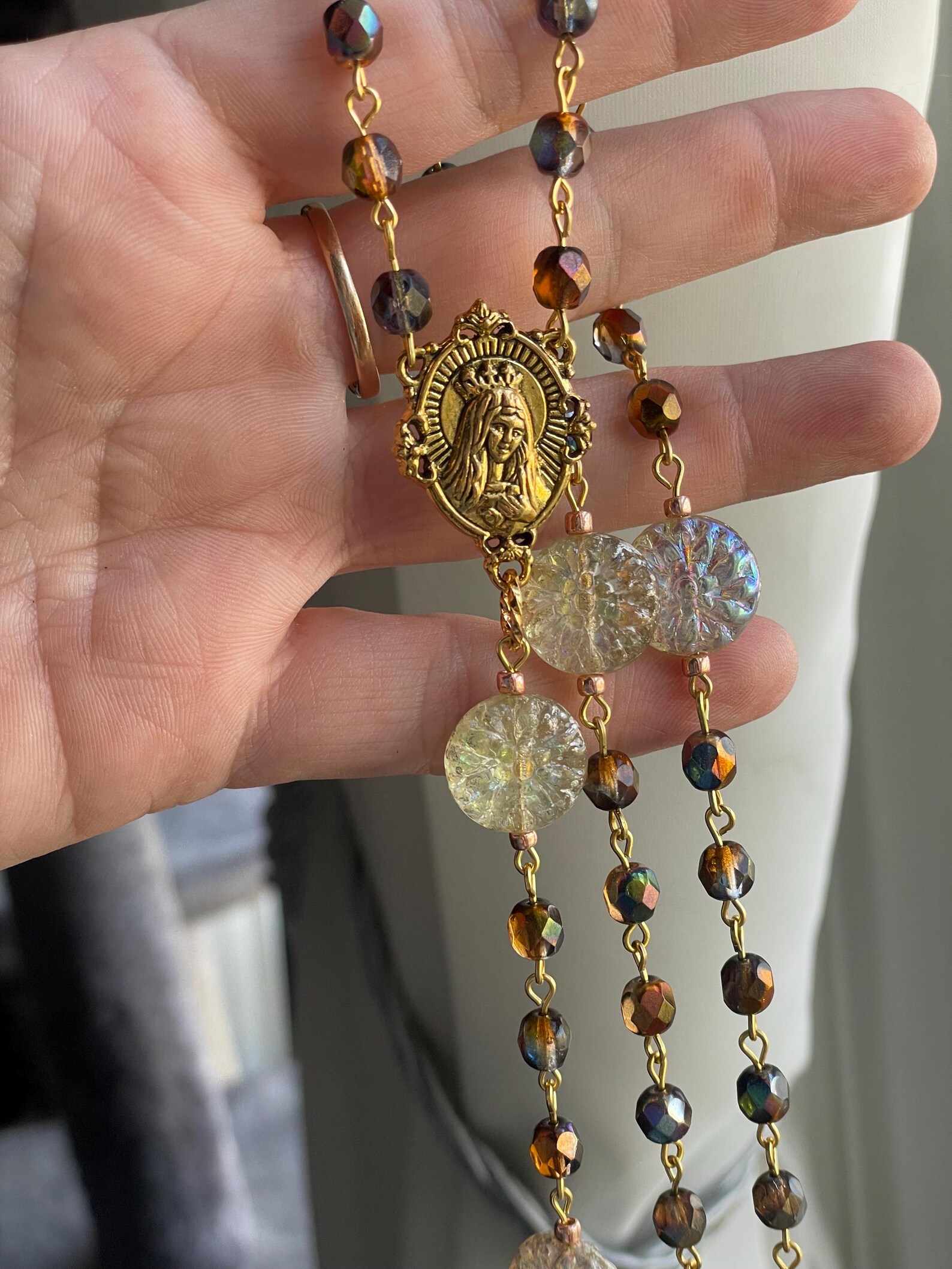 Iridescent Brown Czech Glass Handmade Rosary - St. Anselm - Image 2