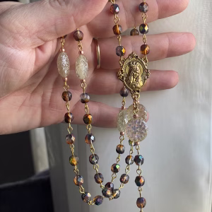 Iridescent Brown Czech Glass Handmade Rosary - St. Anselm
