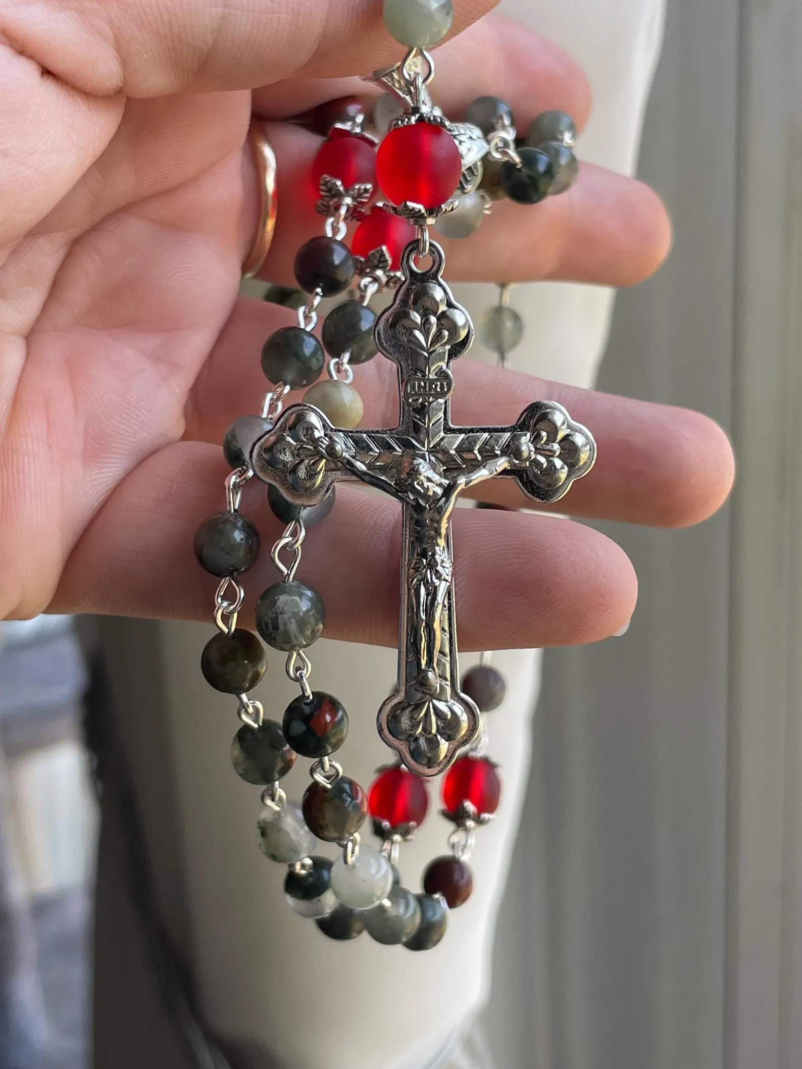 Bloodstone Handmade Gemstone Rosary - St. Opportuna - Image 3
