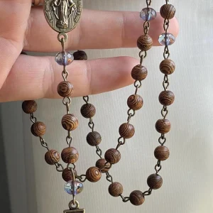 African Wenge Wood and Purple Glass Handmade Rosary - St. George