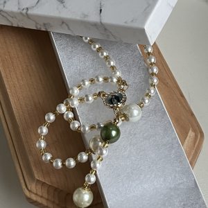 Handmade Glass Pearl Rosary | Gold Tone Catholic Prayer Beads, Rhinestone Crucifix, Miraculous Medal