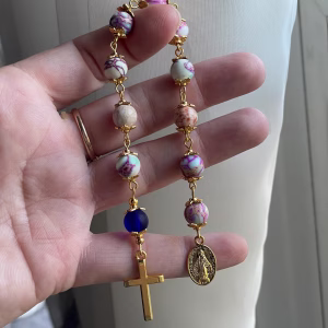 Imperial Jasper and Blue Sea Glass Single Decade Rosary