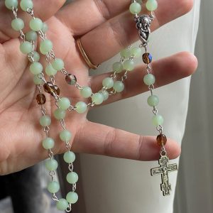 Green Sea Glass Handmade Rosary - St. Nunzio Sulprizio