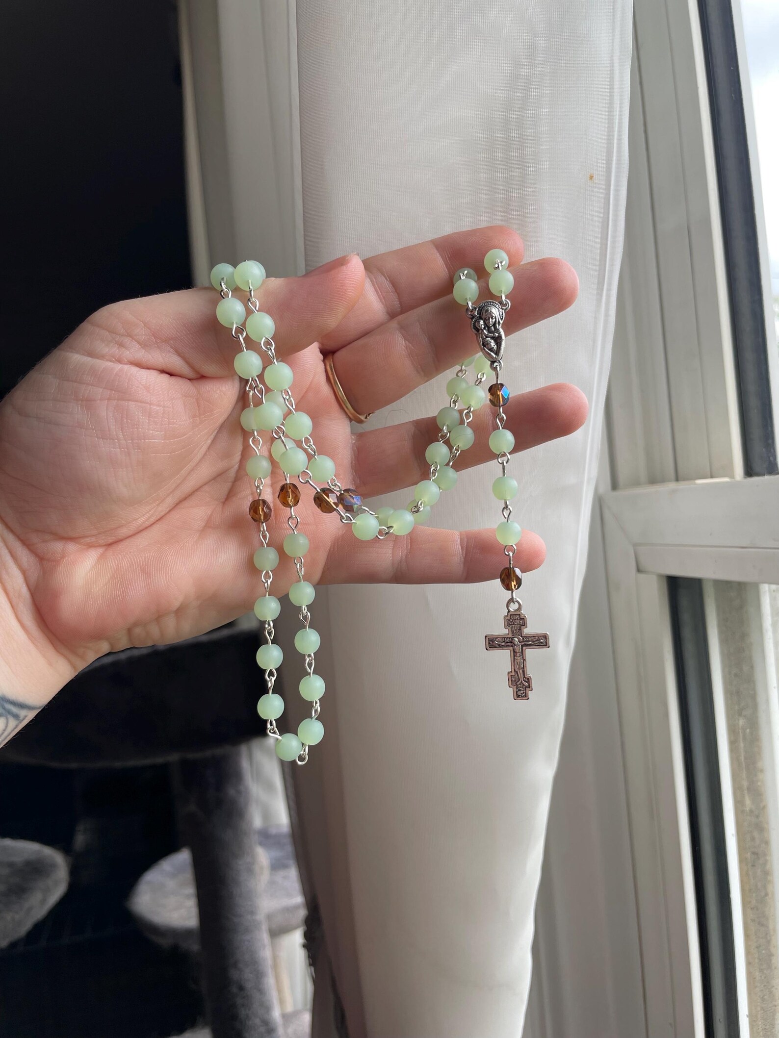 Green Sea Glass Handmade Rosary - St. Nunzio Sulprizio - Image 2