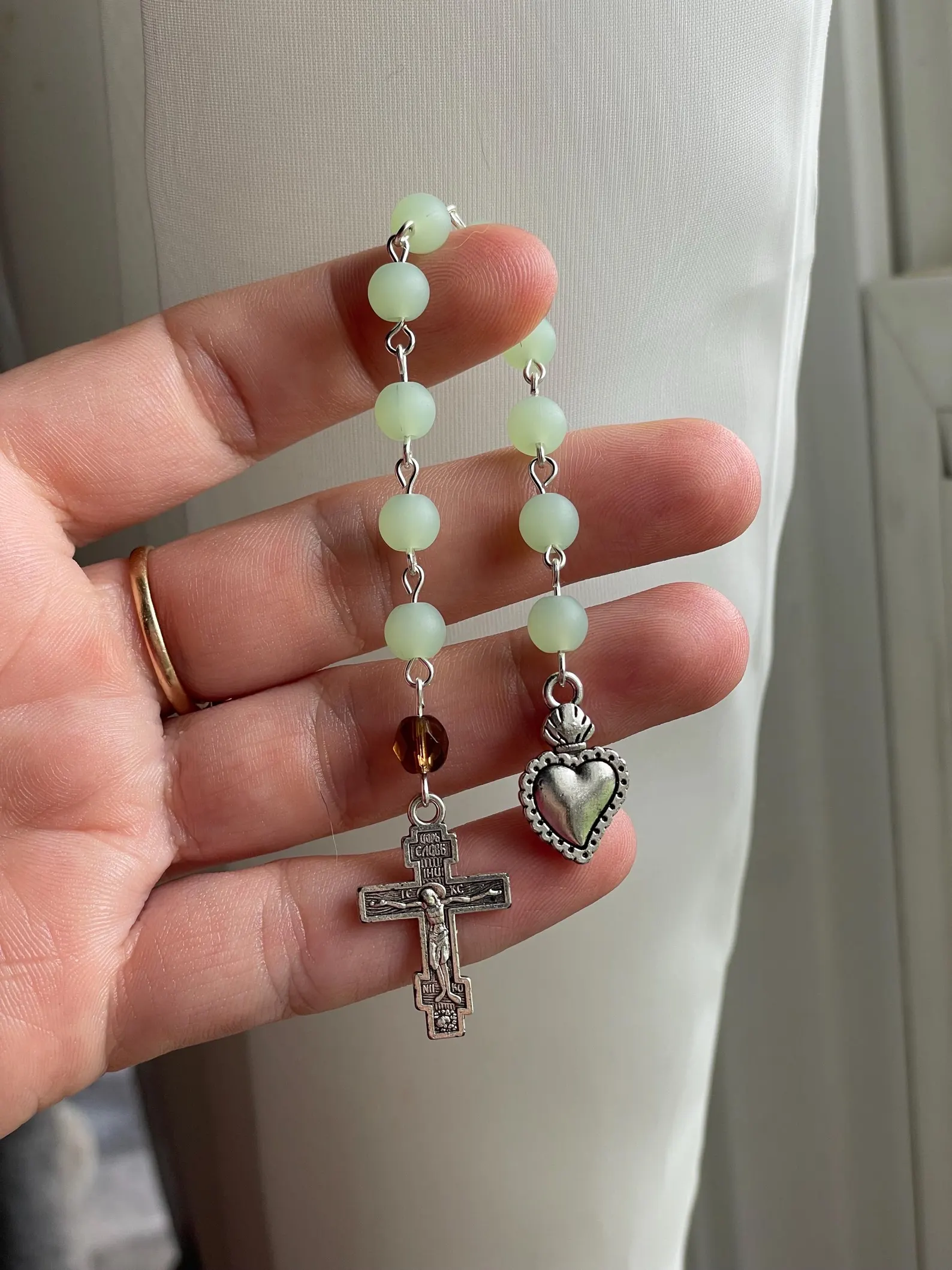 Green Sea Glass Single Decade Rosary