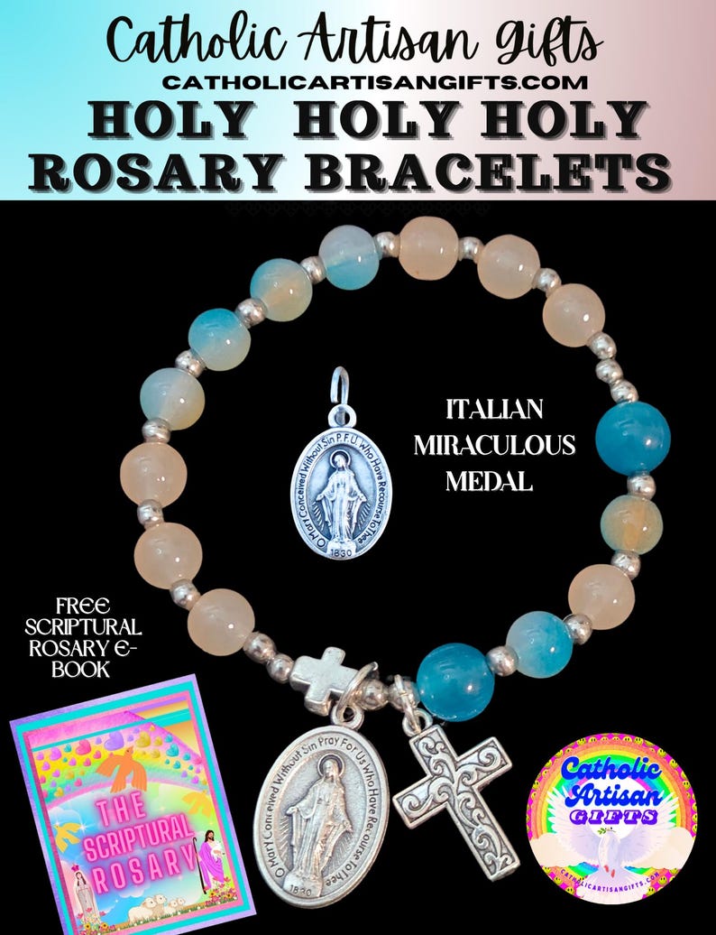 Holy Holy Holy Shades of Florida Beaches Colours Rosary Bracelet. 6.5 inches Stretchy