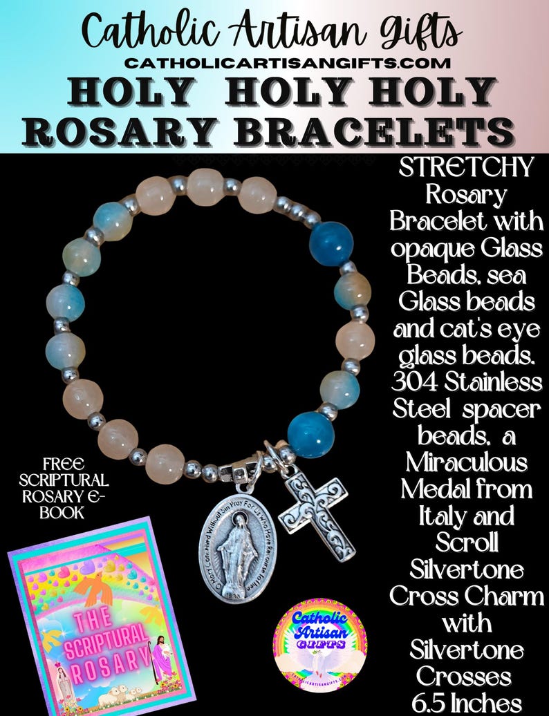 Holy Holy Holy Shades of Florida Beaches Colours Rosary Bracelet. 6.5 inches Stretchy - Image 3