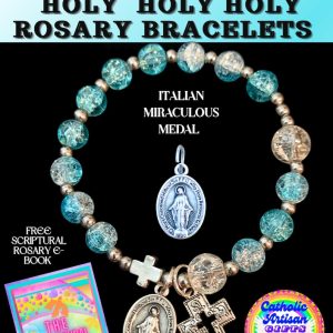 Holy Holy Holy Stretchy Shades of Ocean Blue Rosary Bracelet 6.5 inches Stretchy