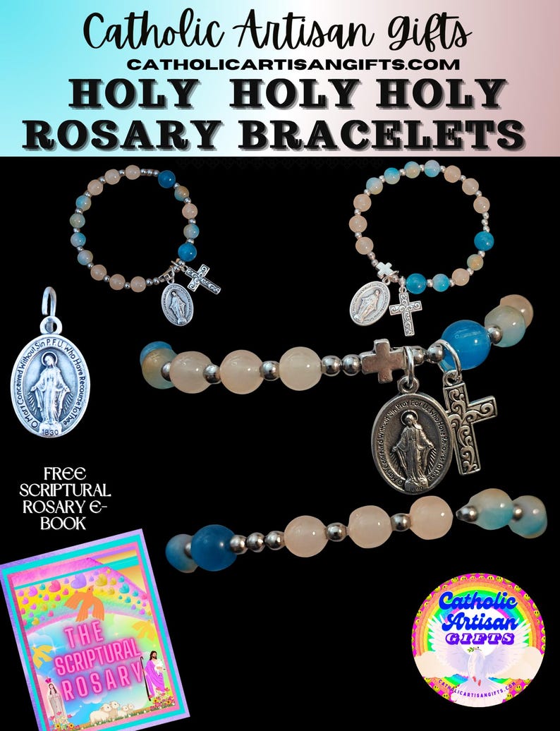 Holy Holy Holy Shades of Florida Beaches Colours Rosary Bracelet. 6.5 inches Stretchy - Image 2