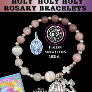 Holy Holy Holy Shades of Mauves and Creams Rosary Bracelet. 6.5 inches Stretchy
