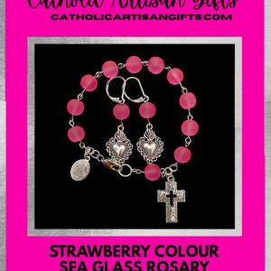 Strawberry Colour Sea Glass Rosary Tenner Bracelet Set is 6.8 inches.