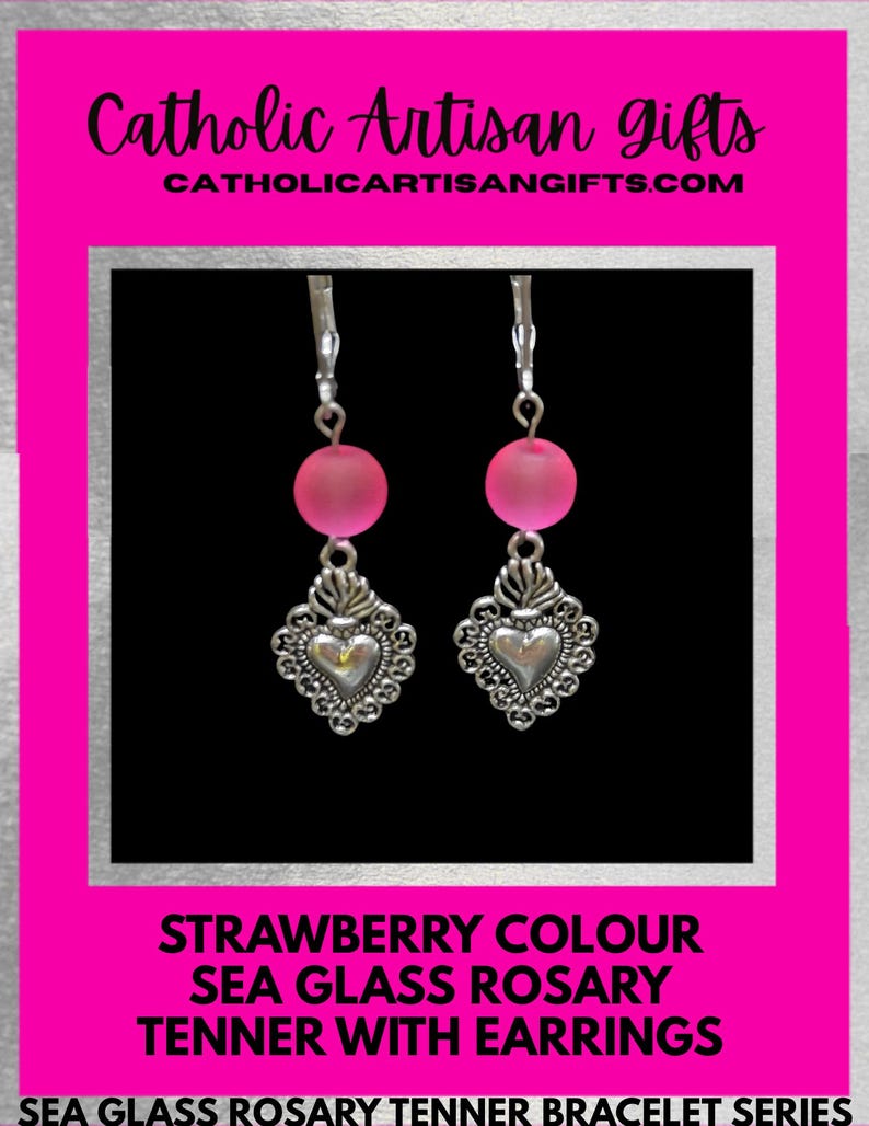 Strawberry Colour Sea Glass Rosary Tenner Bracelet Set is 6.8 inches. - Image 3