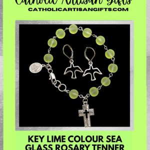 Key Lime Colour Sea Glass Rosary Tenner Bracelet Set 6.5 inches