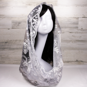 Silver Mesh Lace Embroidered Infinity Chapel Veil/Mantilla